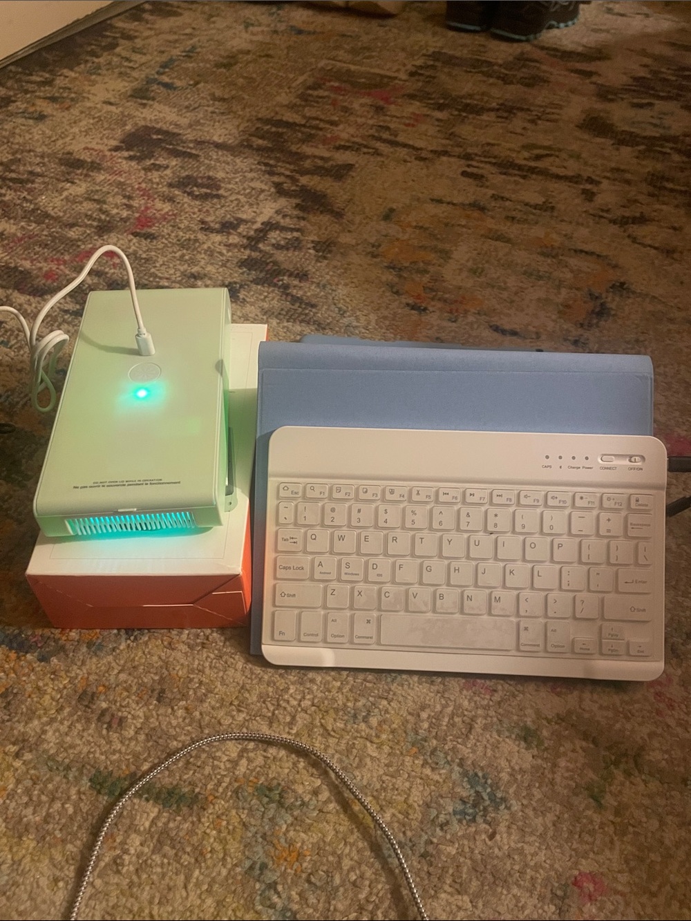 Wireless Bluetooth Keyboard with Light Blue Folio Case and UV sanitizer lot of 2